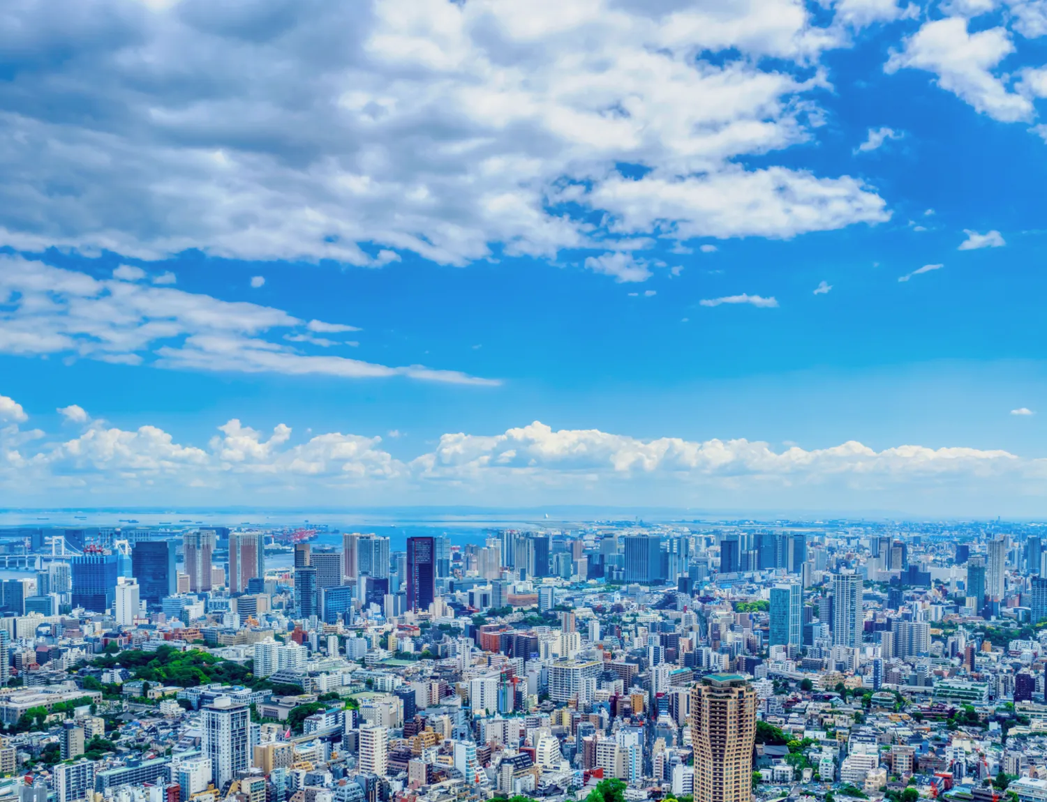 青空の下に広がる街並みの遠景